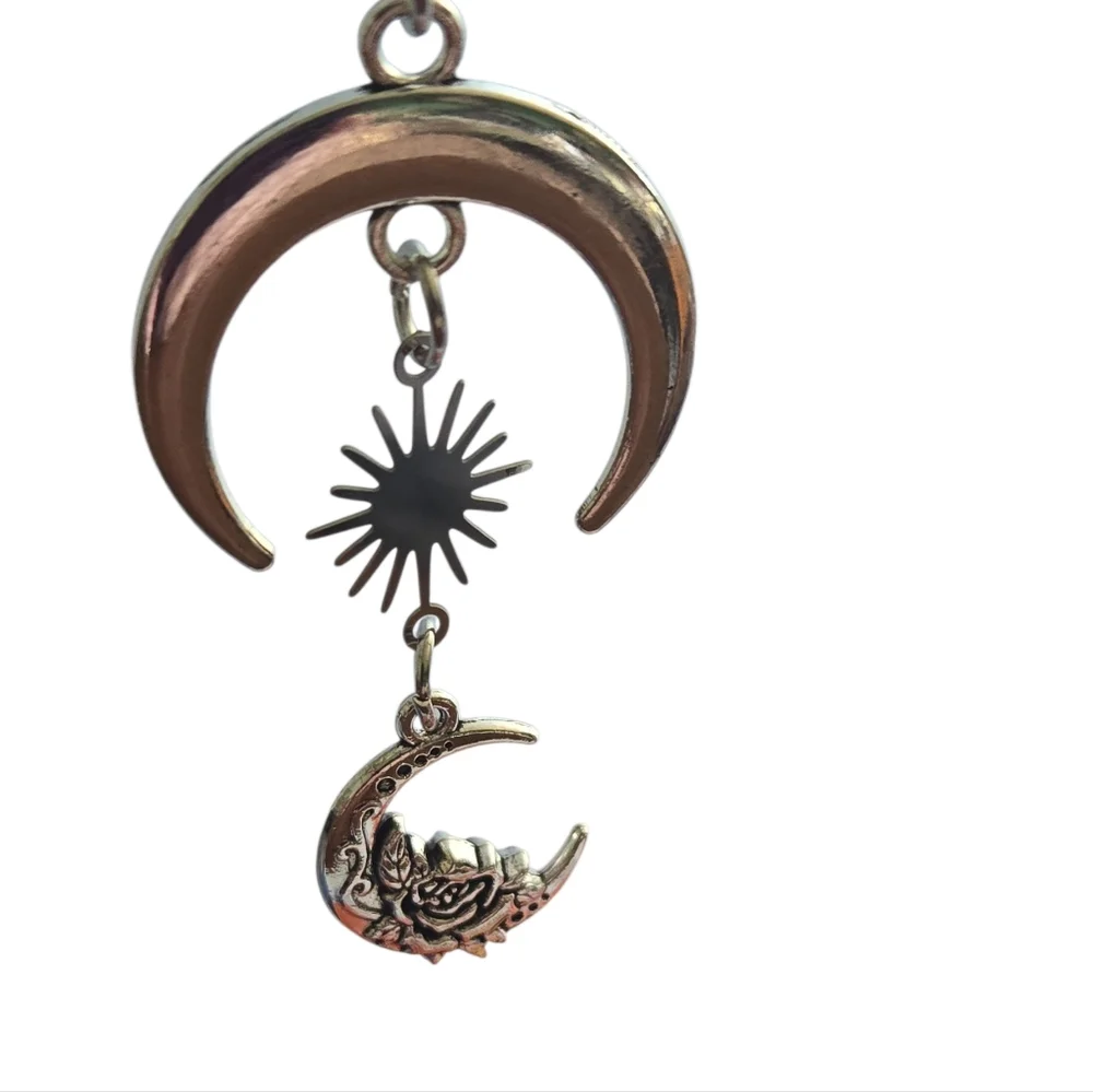 Silver Crescent Moon Dangle Earrings
